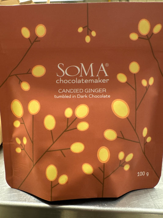 Soma Candied Ginger tumbled in Dark Chocolate